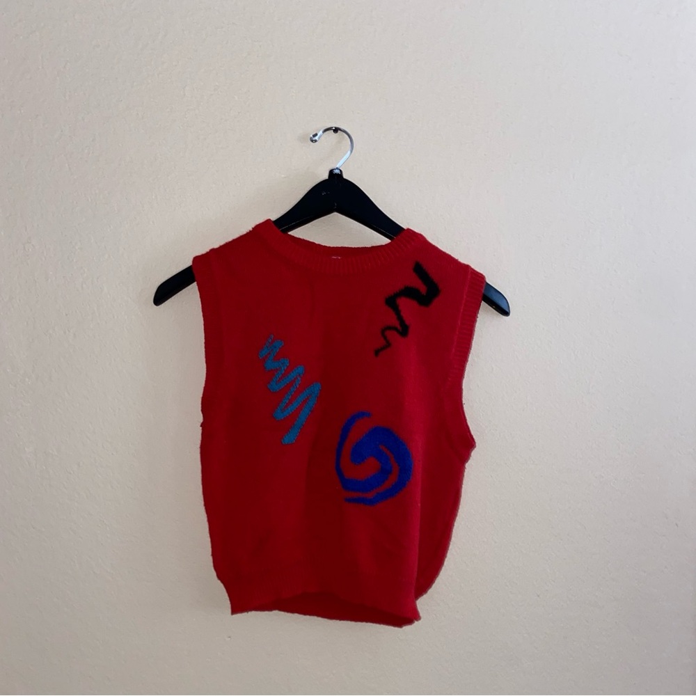 Red funky design sleeveless knitted sweater custom shirt y2k blouse retro top